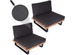 2er-Set Lounge-Sessel MCW-H54, Garten-Sessel, Spun Poly Akazie Holz FSC-zertifiziert Alu ~ hellbraun, Polster dunkelgrau