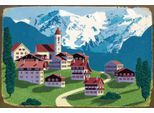 Metallbild QUEENCE "Heidi", gelb (farbe bild(er): schwarz, weiß, gelb), B:30cm H:20cm T:0,5cm, Metall, Stahl, Bilder, Stahlschild, Blechschild, Berge, Schnee, Urlaub