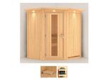 Sauna KARIBU "Tomke", beige (naturbelassen), ohne Ofen, (ohne Ofen), Saunen, ohne Ofen