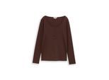TOM TAILOR Damen Slim Fit Henley Langarmshirt, braun, Uni, Gr. M