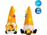 LED Solarleuchte NÄVE "Abby", bunt, B:8cm H:17cm L:12,5cm, Leuchten, 2er Set Wichtel, gelb/bunt, mit Bienchen und Blümchen, warmweiß