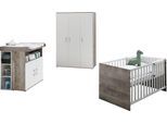 Babyzimmer-Komplettset HOME AFFAIRE "Henning", weiß (platinum, oak, nachbildung, weiß), mit Flachgitter + ohne Matratze, B/H: 70cm x 140cm,mit Flachgitter, Holzwerkstoff, Kunststoff, Schlafzimmermöbel-Sets, Kleiderschrank, Kinderbett, Wickelkommode, Seiten und Wickelkomm-Regal