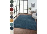 Hochflor-Teppich "My Shaggy", blau (dunkelblau), B:200cm H:37mm L:290cm, Polypropylen (PP), MYFLAIR MÖBEL & ACCESSOIRES, Teppiche, Shaggy, Uni-Farben, leicht glänzend, Microfaser, extra flauschig