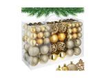 tectake® Weihnachtskugeln, 100er-Set in Gold, matt, glänzend und glitzernd, Durchmesser 3, 4 und 6 cm
