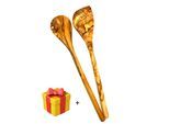 Kochlöffel OLIVENHOLZ-ERLEBEN "2tlg. Kochlöffel-Set", braun, L: 30cm, Massivholz, Kochlöffel, Kochlöffel, kommt besonders gut in die Ecken und Ränder des Topfes