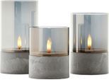 BRILLIANT Außen-Tischleuchte "Bougie", grau (grau rauchglas), 1, Ø 8cm H: 10cm, 3 Stk., Leuchten, LED-Kerzen 3er-Set, Timer, Höhe 10/12,5/15 cm, Ø 8 cm