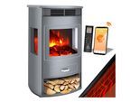 KESSER® Prio Elektrokamin mit Heizung Heizlüfter Fernbedienung WiFi App 950/1900 W Kamin elektrisch LED-Flammeneffekt Kaminfeuer Elektro Kamin mit Thermostat Panorama-Sichtfenster Heizfunktion Timer