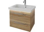 Waschtisch SAPHIR "Serie Balto Mineralmarmor-Waschtisch mit Unterschrank, 64,4 cm breit", braun (riviera eiche quer nachbildung, riviera eiche quer nachbildung), B:64,4cm H:55,6cm T:46cm, Waschtische, Waschtisch, Waschplatz mit 2 Schubladen, Badschrank in verschiedenen Ausführungen