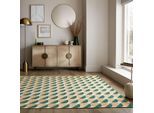 Teppich FLAIR RUGS "Carlos Geo", grün, B:120cm H:1mm L:170cm, Kunstfaser, Teppiche, Teppich, fußbodenheizungsgeeignet, Retro Design, Wohnzimmer, Schlafzimmer