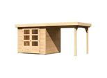 Gartenhaus KARIBU "Arnis", beige (naturbelassen), ohne Fußboden, ohne Rück- und Seitenwand, ohne Dacheindeckung, Holzwerkstoff, Gartenhäuser, mit Anbaudach 2,40 m Breite