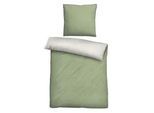Wendebettwäsche BIBERNA "Hermal", grün (pistaziengrün), B/L: 155cm x 200cm, 1 Stk., 1 Stk., Flanell, B/L: 80cm x 80cm, 2 Stk., Flanell, Obermaterial: 100% Baumwolle, Bettwäsche, Wendebettwäsche, Flanell in Melangeoptik, Winterbettwäsche, Made in Germany
