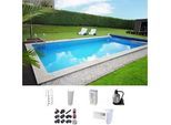 Rechteckpool KWAD "mit Edelstahlleiter", weiß, B:300cm H:150cm L:400cm, Schwimmbecken, in verschiedenen Größen, mit Foliensack 0,6mm
