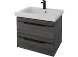 Waschtisch SAPHIR "Serie Balto Mineralmarmor-Waschtisch mit Unterschrank, 64,4 cm breit", grau (graphit struktur quer nachbildung, graphit struktur quer nachbildung), B:64,4cm H:55,6cm T:46cm, Waschtische, Waschtisch, Waschplatz mit 2 Schubladen, Badschrank in verschiedenen Ausführungen