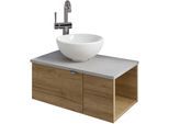Waschtisch SAPHIR "Serie 6915 Waschschale mit Unterschrank für Gästebad, Gäste WC", braun (riviera eiche, oxid hellgrau, riviera eiche quer nb), B:61cm H:39,8cm T:35cm, Waschtische, Waschtisch, 61 cm breit, 2 Türen, offenes Fach, kleine Bäder, ohne Armatur