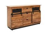 Livetastic Sideboard , Braun, Schwarz , Holz, Metall , Mangoholz , massiv , Holz , 2 Fächer , 3 Schubladen , 140x80x40 cm , Holzmöbel, Kommoden Holz, Sideboards Holz