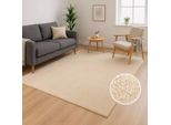 Teppich CARPET CITY "CALMA 200", beige, B:80cm H:14mm L:140cm, Obermaterial: 100% Polyester, Teppiche, Teppich, Kurzflor, Waschbar, Anti-Rutsch, ideal für Wohnzimmer, Schlafzimmer