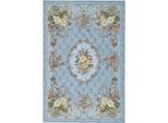 Teppich THEKO "Flomi Floral", blau (türkis), B:240cm H:3mm L:340cm, Baumwolle, Kunstfaser, Teppiche, Teppich, gewebt, Blumen Design, ideal im Wohnzimmer & Schlafzimmer