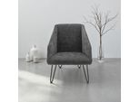 Sessel DOMO COLLECTION "Delft Loungesessel, Hairpin Legs, Retro, Metallbeine schwarz", grau (dunkelgrau), B:60cm H:71cm T:83cm, 100% Polyester, Sessel, Sessel, Chenille-Optik, dunkelgrau