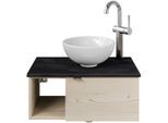 Waschtisch SAPHIR "Serie 6915 Waschschale mit Unterschrank für Gästebad, Gäste WC", beige (polar pinie, schiefer, polar pinie quer nachbildung), B:61cm H:39,8cm T:35cm, Waschtische, Waschtisch, 61 cm mit Keramik-Aufsatzbecken, 1 Tür und 1 Fach