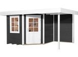 Gartenhaus WEKA "Designhaus 213 Plus", grau (anthrazit, weiß), Fußboden im Gartenhaus, Rückwand, ohne Dacheindeckung, Massivholz, Gartenhäuser, Gartenhaus, mit Anbaudach und Rückwand