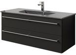 Waschtisch SAPHIR "Serie 6025 Mineralmarmor-Waschtisch mit Unterschrank, 117 cm breit", schwarz (schwarz matt, schwarz matt), B:117cm H:49,9cm T:48cm, Waschtische, Waschtisch, Waschplatz mit 2 Schubladen, hängend, verschiedene Ausführungen