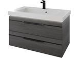 Waschtisch SAPHIR "Serie Balto Mineralmarmor-Waschtisch mit Unterschrank, 92 cm breit", grau (graphit struktur quer nachbildung, schwarzer einlage, graphit struktur quer nachbildung), B:92cm H:55,6cm T:50,8cm, Waschtische, Waschtisch, Waschplatz mit 2 Schubladen, Badschrank in verschiedenen Ausführungen