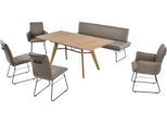 Essgruppe K+W KOMFORT & WOHNEN "Giacomo IV", grün (kaktus), Leder CLOUD, Ansteckplatte, Esstischbreite 180cm,Polsterbankbreite 195cm, Sitzmöbel-Sets, Essgruppe, Polsterbank in 2 Größen, 2 Kufenstühle, 2 Armlehnenstühle und 1 Tisch