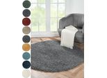 Hochflor-Teppich "My Shaggy", grau (dunkelgrau), H:37mm Ø:150cm, Polypropylen (PP), MYFLAIR MÖBEL & ACCESSOIRES, Teppiche, Shaggy, Uni Farben, leicht glänzend, Microfaser, extra flauschig
