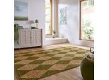 Teppich FLAIR RUGS "Effie Diamond", grün, B:120cm H:5mm L:170cm, Baumwolle, Jute, Teppiche, Teppich, handgeknüpft