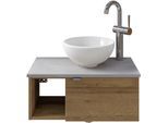 Waschtisch SAPHIR "Serie 6915 Waschschale mit Unterschrank für Gästebad, Gäste WC", braun (riviera eiche, oxid hellgrau, riviera eiche quer nb), B:61cm H:39,8cm T:35cm, Waschtische, Waschtisch, 61 cm breit, 1 Tür, offenes Fach, kleine Bäder, ohne Armatur