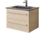 Waschtisch SAPHIR "Serie 6025 Mineralmarmor-Waschtisch mit Unterschrank, 67 cm breit", braun (polar pinie, polar pinie quer nb), B:67cm H:49,9cm T:48cm, Waschtische, Waschtisch, Waschplatz mit 2 Schubladen, hängend, verschiedene Ausführungen