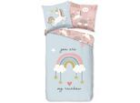 good morning Kinderbettwäsche "Suus" 2 Stk. tlg. Baumwolle, Renforcé, Baby, Kind, Mädchen, Einhorn, Regenbogen, Rosa