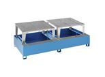 eurokraft basic Stahl-Auffangwanne für Tankcontainer IBC/KTC, für 2 x 1000-l-Container, 2 Abfüllaufsätze, pulverbeschichtet, blau RAL 5012