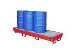 eurokraft pro Stahl-Auffangwanne mit Randprofilierung, für 4 x 200-l-Fässer, LxB 2400 x 800 mm, rot RAL 3000