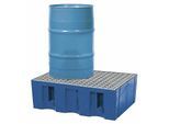 PE-Auffangwanne für 60-Liter-Fässer, Auffangvolumen 60 l, Boden- / Paletten-Wanne, mit verzinktem Gitterrost kaiserkraft