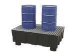 CEMO PE-Auffangwanne für 200-l-Fässer, mit vier Füßen, Auffangvolumen 224 l, mit verzinktem Stahlgitter