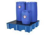 asecos PE-Auffangwanne für 4 x 200-l-Fässer, LxB 1235 x 1235 mm, Auffangvolumen 255 l, mit PE-Rost