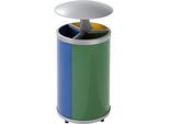 VAR Wertstoffsammler, rund, Volumen 3 x 30 l, HxØ 950 x 420 mm, mit Dach, gelb, blau, grün