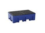 PE-Auffangwanne für 2 Fässer à 200 Liter, unterfahrbar, Höhe 350 mm, mit PE-Gitterrost kaiserkraft