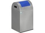 VAR Selbstlöschender Wertstoffsammler, Volumen 43 l, HxBxT 600 x 320 x 320 mm, silber, Klappe blau