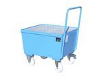 eurokraft pro Fahrbare Stahl-Auffangwanne mit Randprofilierung, für 200-l-Fass, 1 x stehend, LxBxH 870 x 800 x 1110 mm, blau RAL 5012