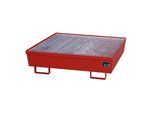 eurokraft pro Stahl-Auffangwanne mit Randprofilierung, für 4 x 200-l-Fässer, LxB 1200 x 1200 mm, rot RAL 3000