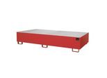 eurokraft pro Regal-Bodenwanne, 1000 l Auffangvolumen, LxBxH 2650 x 1300 x 435 mm, mit Gitterrost, rot lackiert