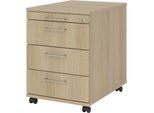 eurokraft pro Rollcontainer, 1 Utensilienschub, 3 Materialschübe, Tiefe 580 mm, Eiche