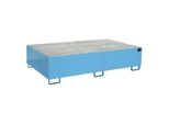 eurokraft pro Regal-Bodenwanne, 1000 l Auffangvolumen, LxBxH 2150 x 1300 x 505 mm, mit Gitterrost, blau lackiert
