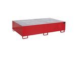 eurokraft pro Regal-Bodenwanne, 1000 l Auffangvolumen, LxBxH 2150 x 1300 x 505 mm, mit Gitterrost, rot lackiert