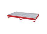 eurokraft pro Regal-Bodenwanne, 240 l Auffangvolumen, LxBxH 2150 x 1300 x 225 mm, mit Gitterrost, rot lackiert