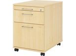 eurokraft pro Rollcontainer, 1 Utensilienschub, 1 Materialschub, 1 Hängeregistratur, Tiefe 580 mm, Dekor Ahorn