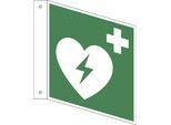Rettungszeichen, Automatisierter externer Defibrillator, VE 10 Stk, Aluminium, Fahnenschild, 150 x 150 mm kaiserkraft