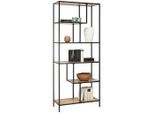 Xora Regal , Schwarz, Eichefarben , Metall, Holzwerkstoff , 5 Fächer , 77x185x33 cm , stehend, In verschiedenen Grössen erhältlich , Wohnzimmer, Regal, Bücherregale